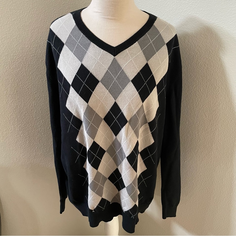 Public Opinion Black & Tan V-Neck Argyle Sweater size XL